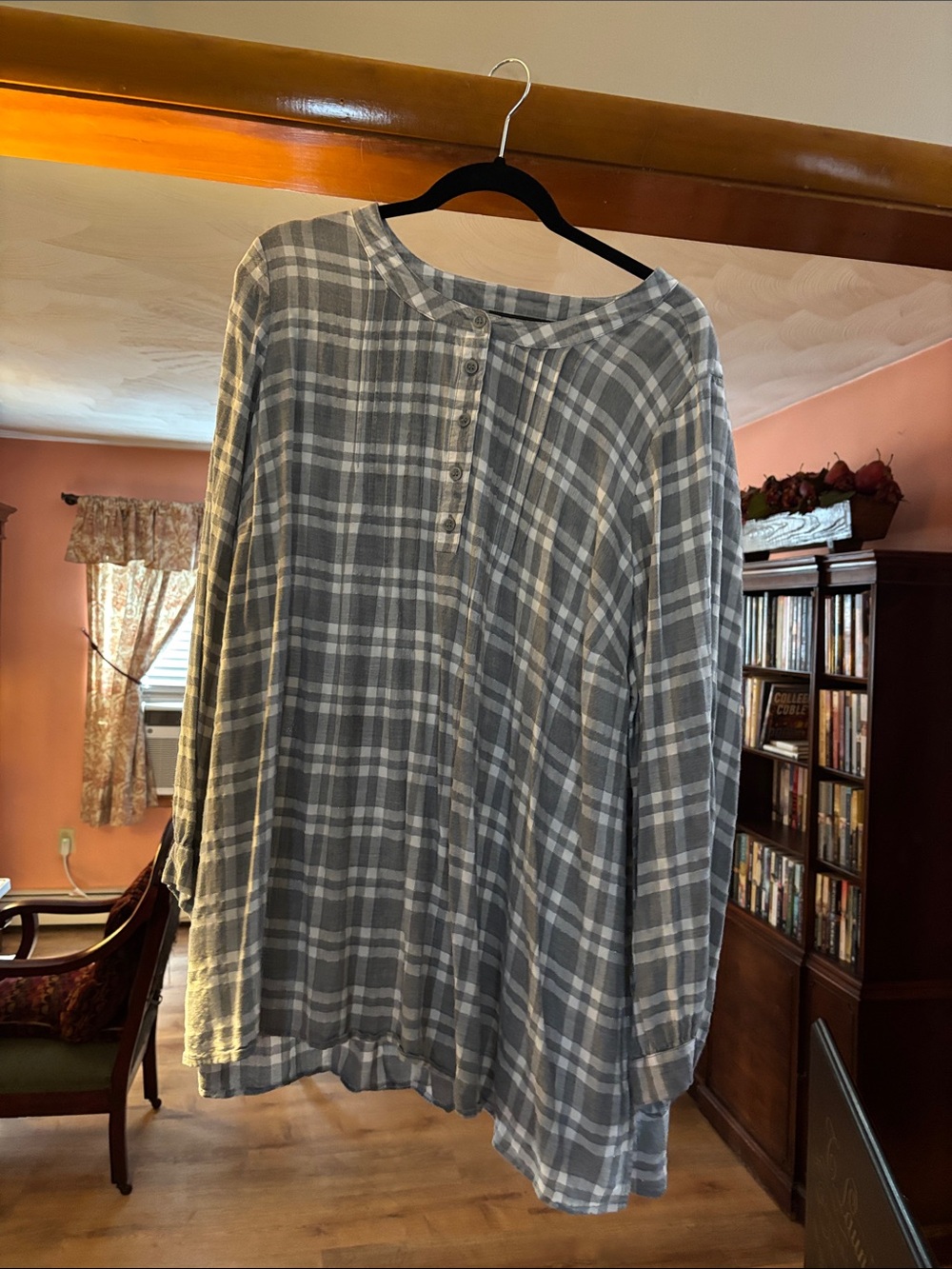 Lane Bryant Gray Plaid Button-Up Casual Shirt